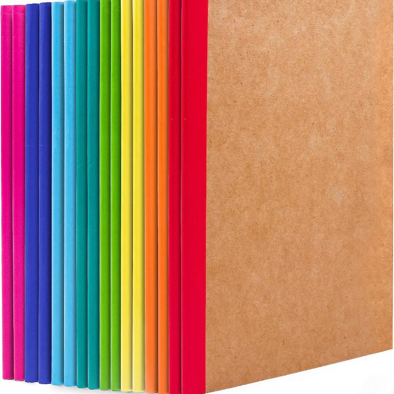  feela 16 Pack Composition Notebooks Bulk, Kraft Cover Lined Blank College Ruled Composition Travel Journals with Rainbow Spines For Women Students Business, 60 Pages, 8.3”x 5.5”, A5, 8 Colors 