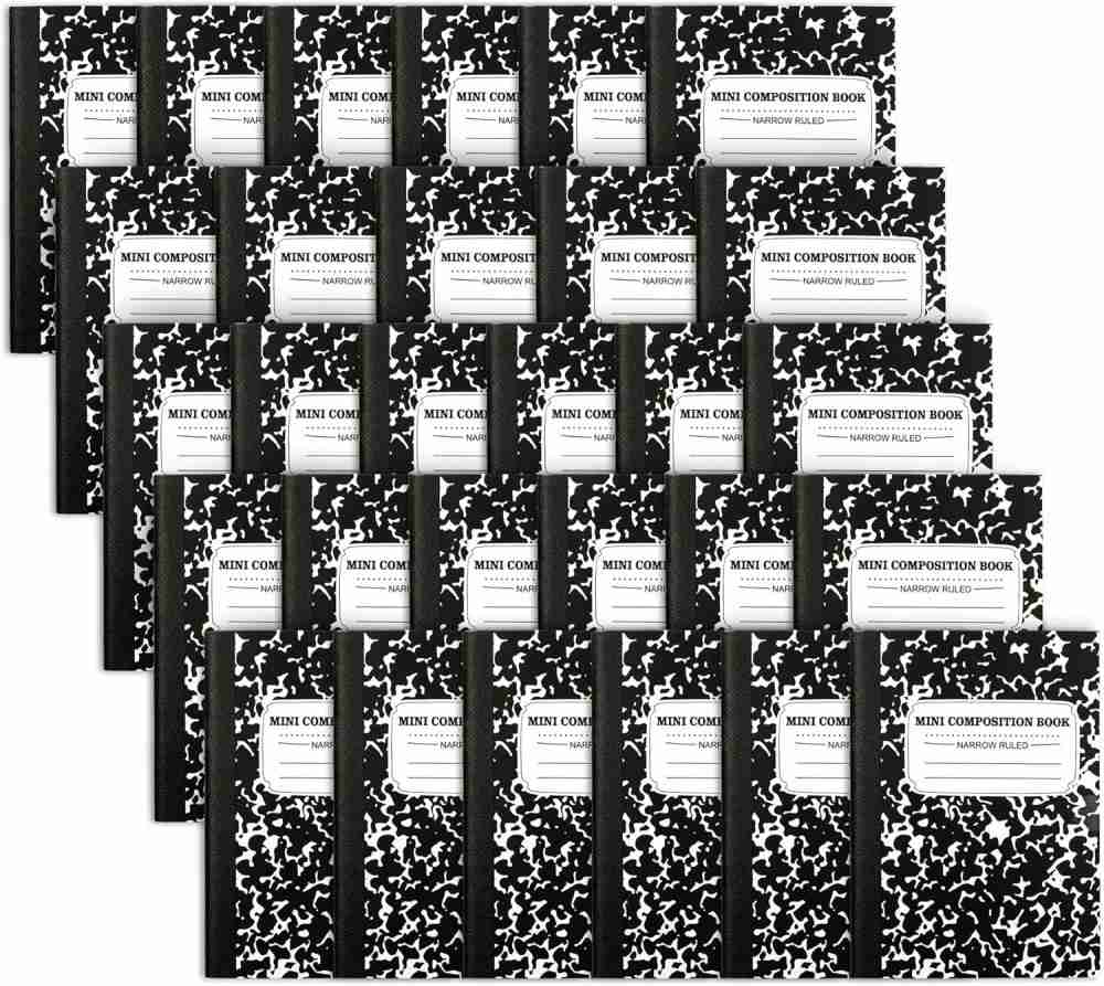 feela Mini Composition Notebook, Cute 30 Pack Black Narrow Ruled Mini Composition Books Bulk, Small Pocket Marble Journal Notebooks for Kids Students College Office, Pocket Size 4.5 x 3.25 in