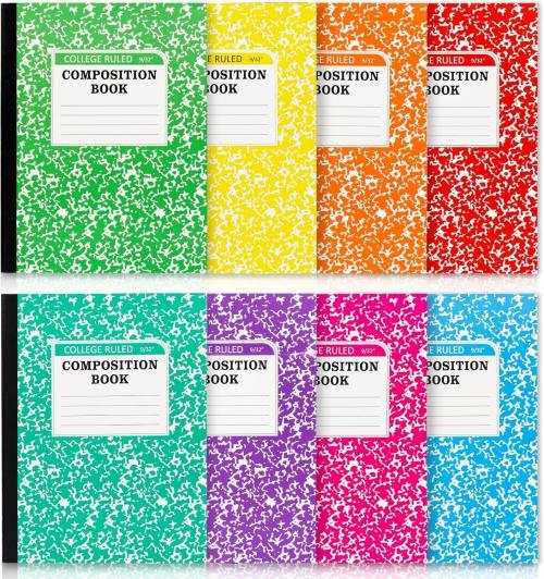 feela Composition Notebook, 8 Pack 8 Pastel Colors College Ruled Composition Books Bulk, Marble Cover Notepad Lined Cute Journal Notebooks for School Supplies Notes Taking Writing, 9.75 X 7.5 in
