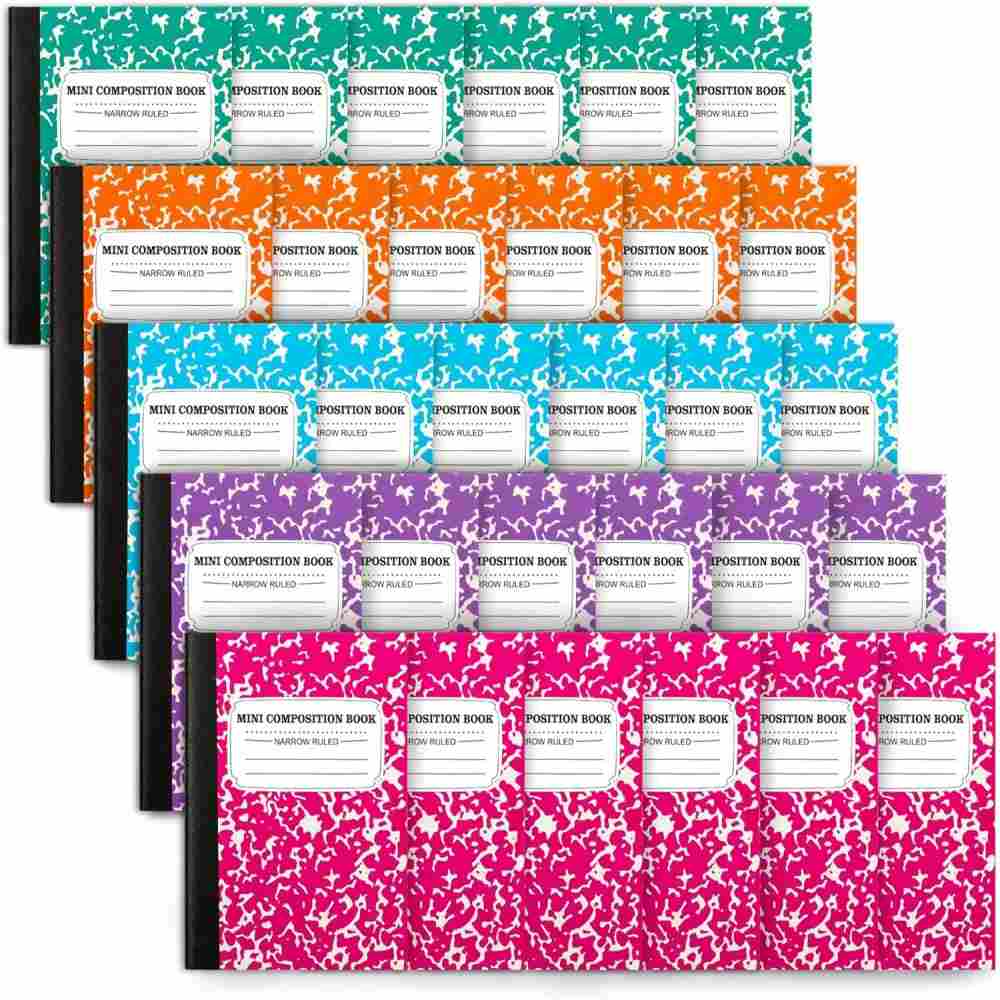 feela Mini Composition Notebook, Cute 30 Pack 5 Pastel Colors Narrow Ruled Mini Composition Books Bulk, Small Pocket Marble Journal Notebooks for Kids Students College, Pocket Size 4.5 x 3.25 in
